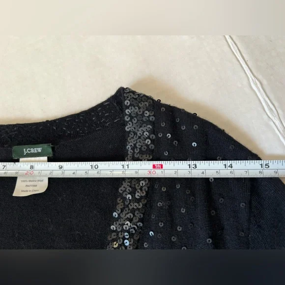 J. Crew Sequin Full Zip Cardigan Womens XS Extra Small Black Merino Wool - Picture 2 of 7